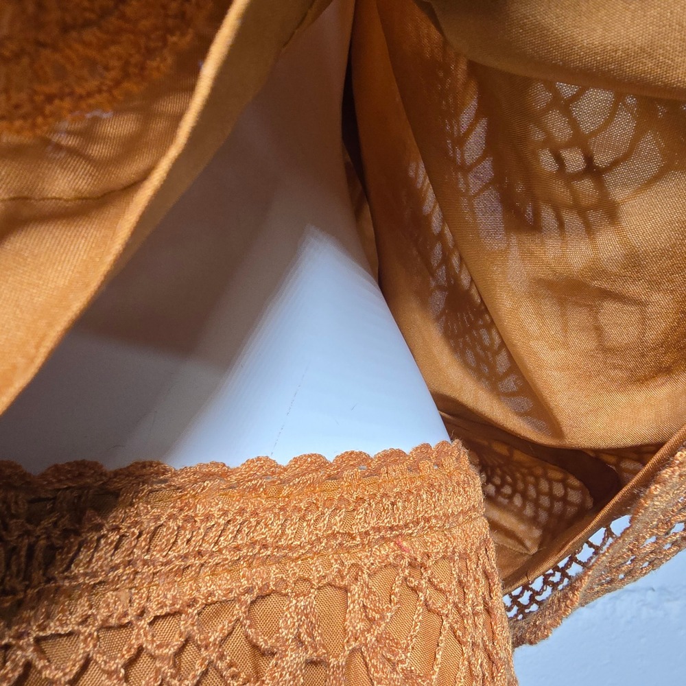 Handmade Deep Orange Crochet Knit Fairycore Top and Skirt Set Boho V Neck - Picture 4 of 11